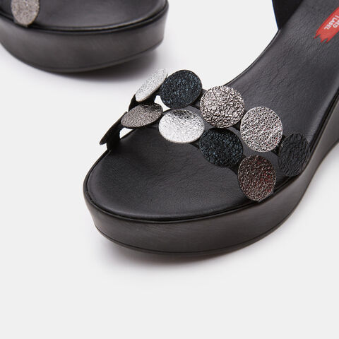sandalias con cuña, Negro sandalias con cuña, Negro
